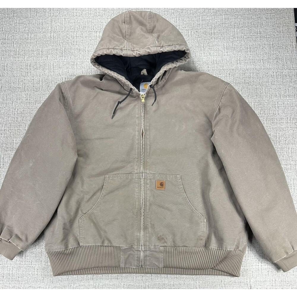 Carhartt Jacket Mens 2XL Brown J130 MUS Duck Canvas Quilted Hooded Workwear